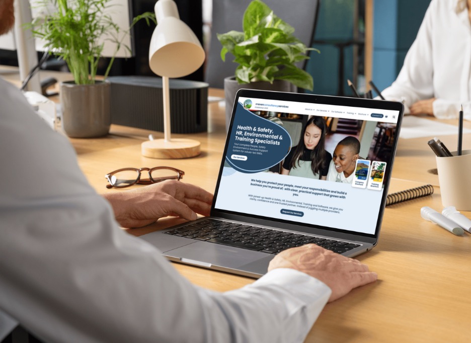 Craven Consultancy Services website redesign displayed on laptop showing refreshed branding and bold colour palette — WordPress and Elementor website design by Kate E Williamson, web designer in Kent